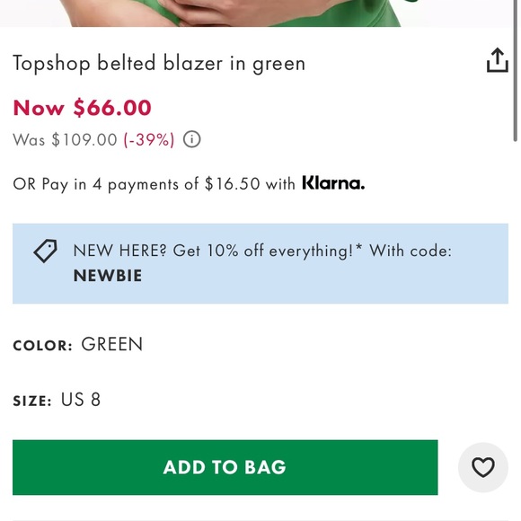 NEW Topshop Belted Blazer in Green with Buttons US size 6 women’s oversized fit - Picture 4 of 16